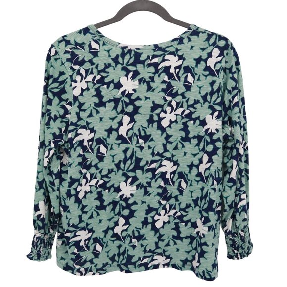 Chico's Floral Smocked Cuff Tee Womens XL Blue Bloomcore Peasant Boho Hippie‎ - Picture 4 of 16